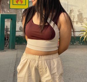 Two Color Ribbed Trending Brown Top