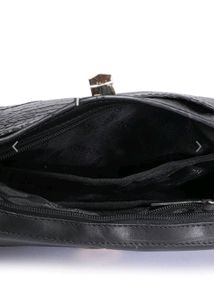 Black Textured Leather Sling Bag