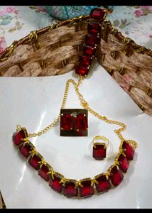 Red Stone Jewelry Set Of 4 Pcs