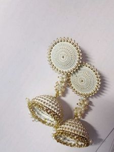 White Jhumka Earrings