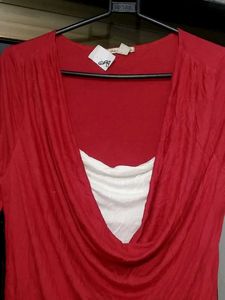 Red Cowl Neck Top