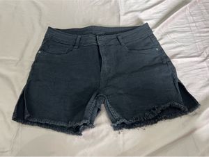 Black Denim Frayed Shorts