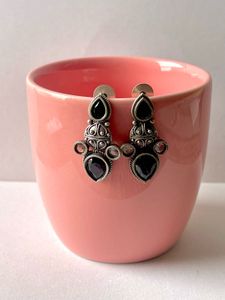 Silver Replica Earring Black Stone