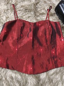 Burgundy Floral Embroidered Corset Top