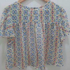 Patterned Smocked Crop Top