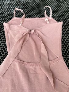 Pink Dress with Unique Bow Design Bodycon Sleevele