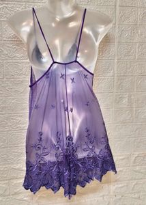 Net &amp; Lace Purple Sexy Transparent Night Wear