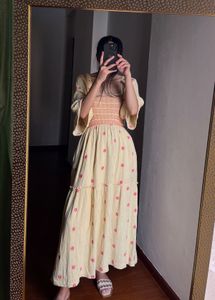 Yellow Embroidered Square neck Maxi Dress