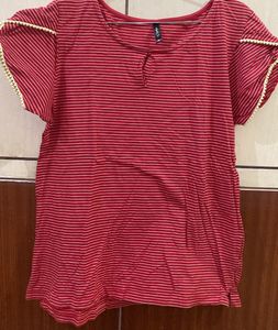 Shyla Red Top White Strips Size Xl