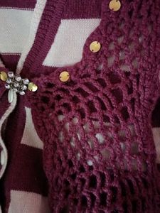 Striped Knit Cardigan with Crochet Detail