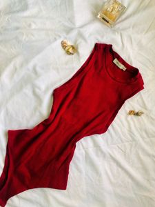 Ribbed Maroon Bodysuit
