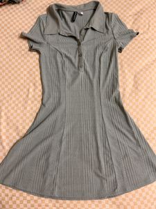 H&amp;M Sage Green Collared Skater Dress