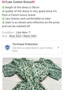 Floral Print Cotton Dress - Green And White