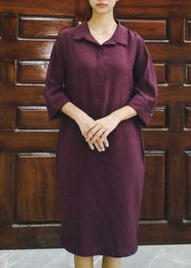 Burgundy Linen Midi Dress