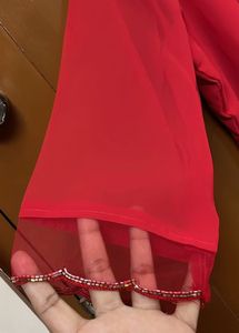Red Embellished Kurta With Plain Duppatta