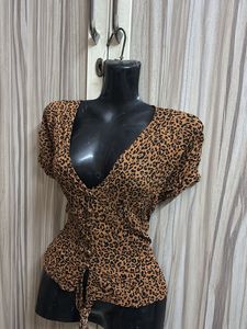 Leopard Print Button-Down Top