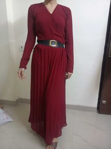Elegant Maroon Wrap Maxi Dress