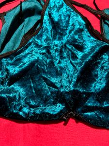 Teal Velvet Deep V Backless Teddy / Bodysuit