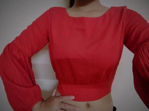 For Women Red Solid Blouson Top