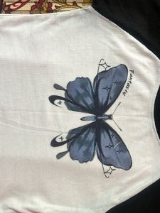 White Butterfly Print Tshirt For Women