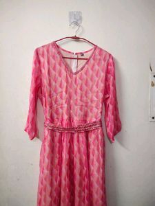 Pink Diamond Print Indo-western Jumpsuit