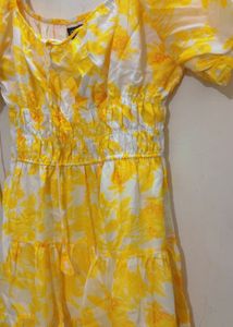 Yellow Floral Tiered Mini Dress