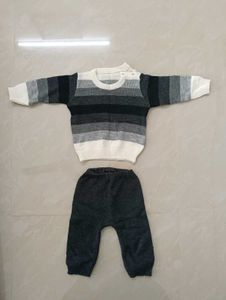 Babyhug Full Sleeves Striped Sweater &amp; Pajama Set
