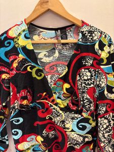 Vintage Patterned V-Neck Dress