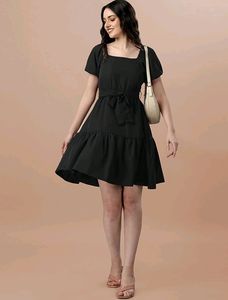 Casual Party Mini Dress Square Neck Short Bubble S