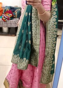 Pink Lehenga Choli with Green Dupatta