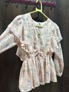 Elegant Floral Print Peplum Top - Large 🌸