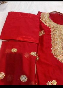 Red Embroidered Dress Material