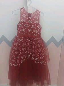 Deep Red Colour Party Gown For 6-9