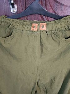 Green Elastic Waist Cargo Pants