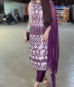 Elegant Purple Embroidered Suit