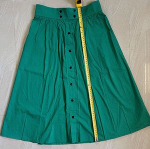 Green Button-Down Midi Skirt