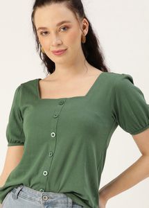 Green Puff Sleeves Cotton Too