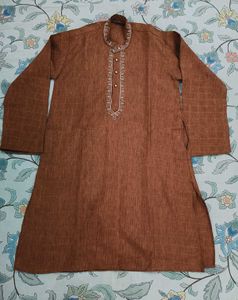 Brown Embroidered Kurta -3 Pice