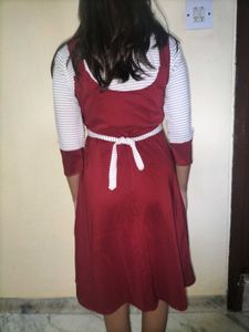 Red Dress with Striped Undershirt Attached