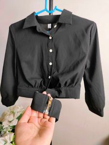 Black Tie-Front Blouse