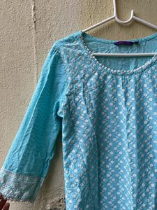 Elegant 🫶🏻Blue Embroidered Kurta💗