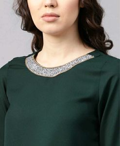 Green Embellished Neck Top New