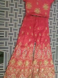 Red &amp; Gold Embroidered Top And Plazo