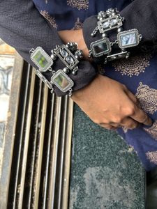 oxidised square mirror openable bracelet pair