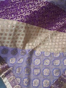 Purple &amp; Beige Embellished Saree