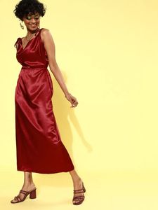 Maroon Satin Dress