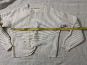 White Knit Front Twist  Sweater