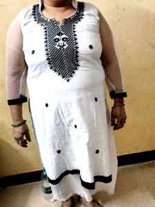 White Kurti with Black Embroidery Whit Pajama