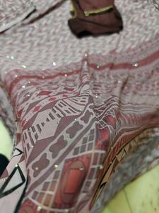Printed Saree With Stone Work