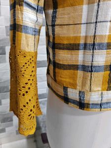 Yellow Plaid Lace Detail Shirt